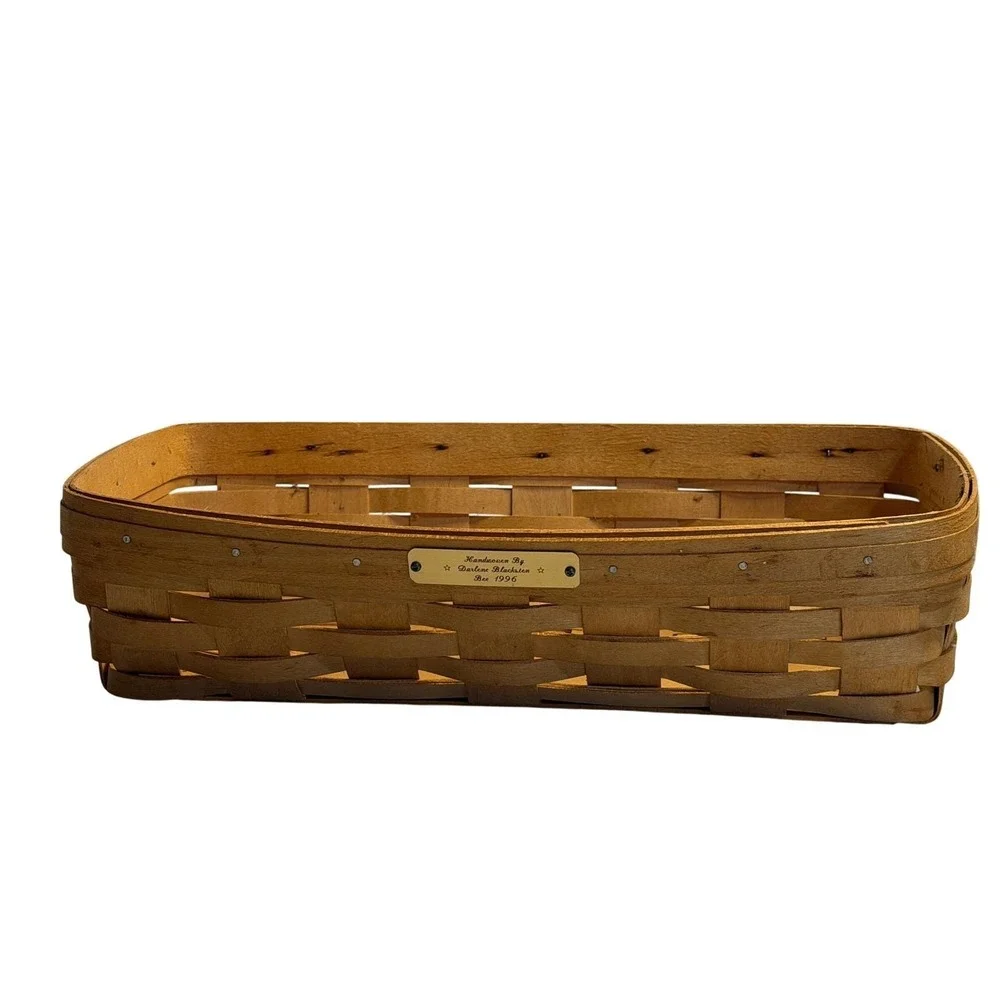 VTG‎ Longaberger Basket Brown 1996 Bee Handwoven Rectangular Wood Storage Decor